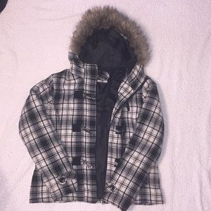 Black and White Plaid Hooded Coat